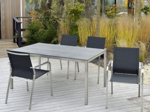 Gartentisch Manhattan aus Edelstahl mit Gartenstuhl Espanyol