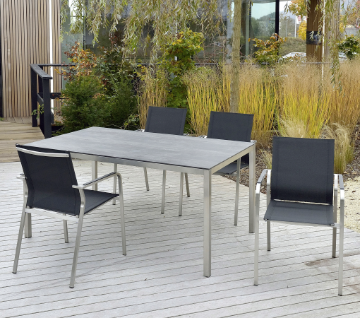 Gartentisch Manhattan aus Edelstahl mit Gartenstuhl Espanyol