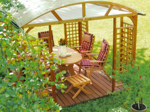Garten-Pavillon mit Holzboden und Sitzgruppe Wartenstein aus heimischem Vollholz / Eiche